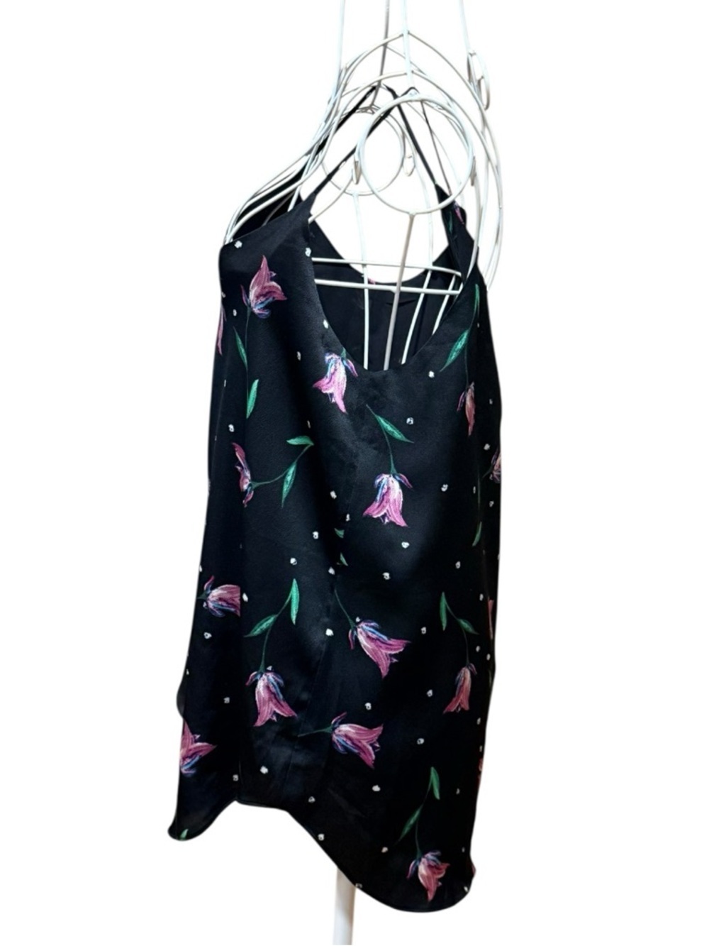 T Tahari Black Tulip Floral Print Cami Spaghetti Strap V-Neck Satin S - Picture 3 of 7